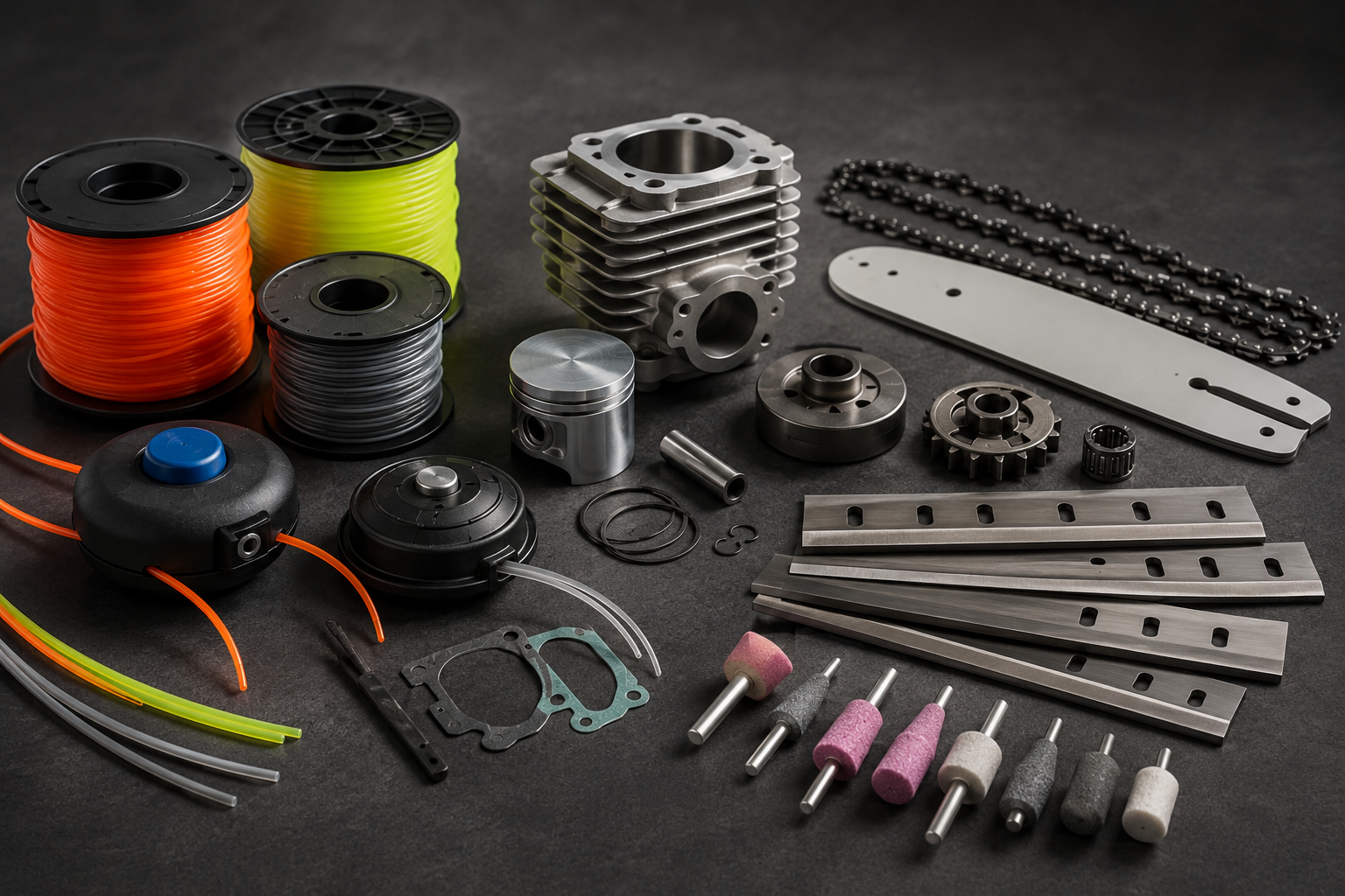 Essential Spare Parts: Stocked with trimmer lines, chainsaw cylinder kits, planer blades and ceramic bits. eske liye bhi or binacontent ke Which image do you like more? Skip 1 Image 1 is better 2 Image 2 is better Spare Parts Workshop Still Life