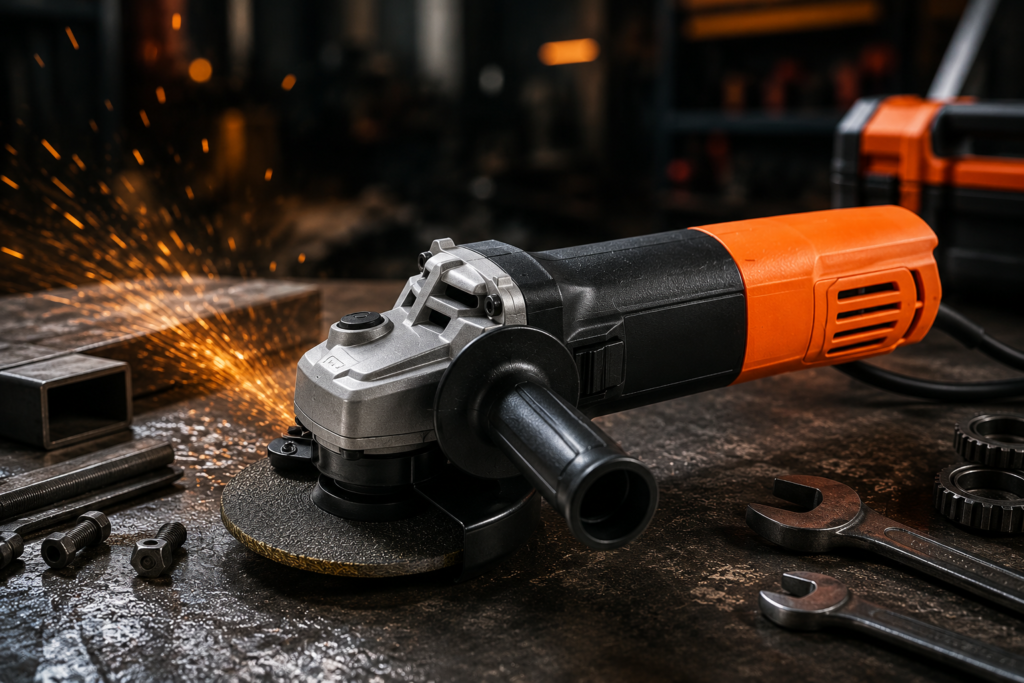 Grinder Sparks on a Gritty Workbench